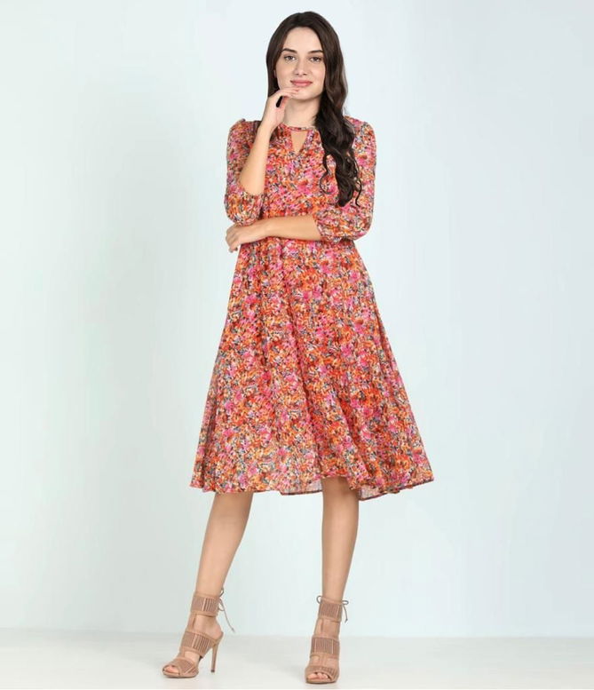 Flower Print Georgette Western Dress Cum Tunic Kurti Catalog